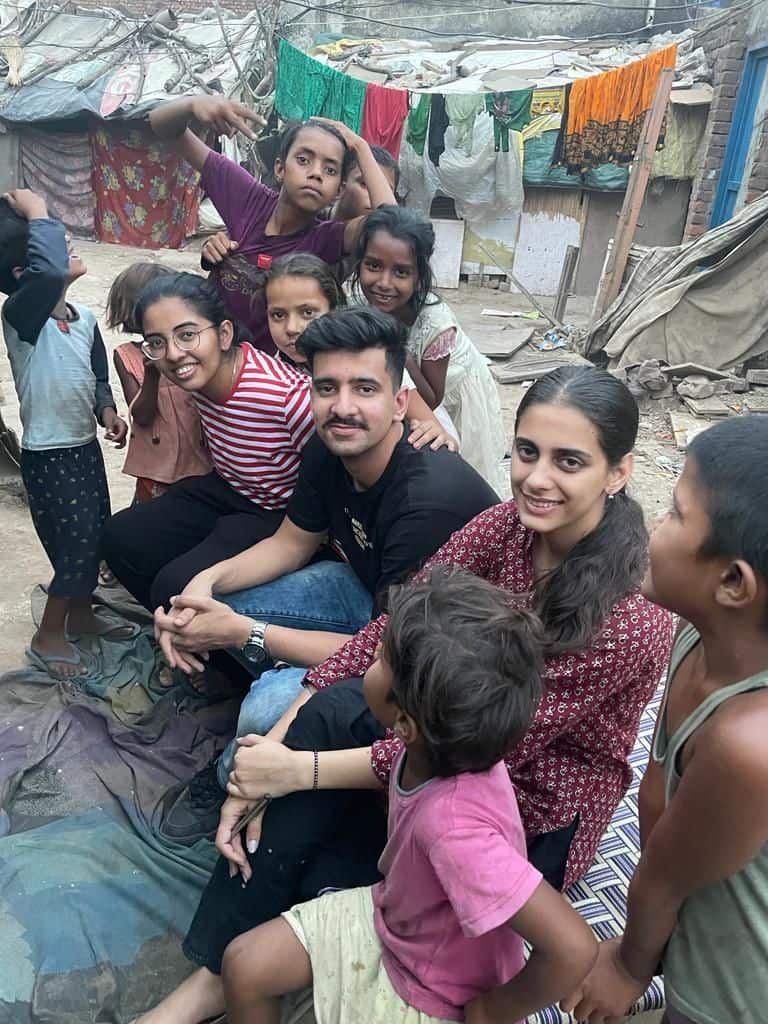 Parth with children of Jagatpura village